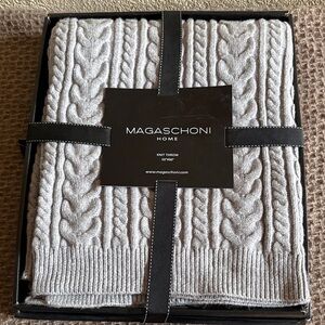 Magaschoni Light Gray Cable Knit Throw 50”X60”